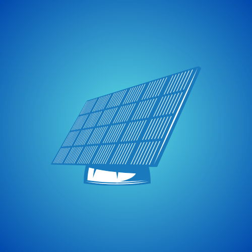 Icona bianca di un pannello solare su sfondo blu, simbolo di energia solare.