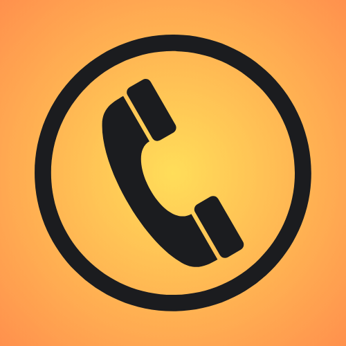 Simbolo di una cornetta telefonica nera all'interno di un cerchio su sfondo arancione.